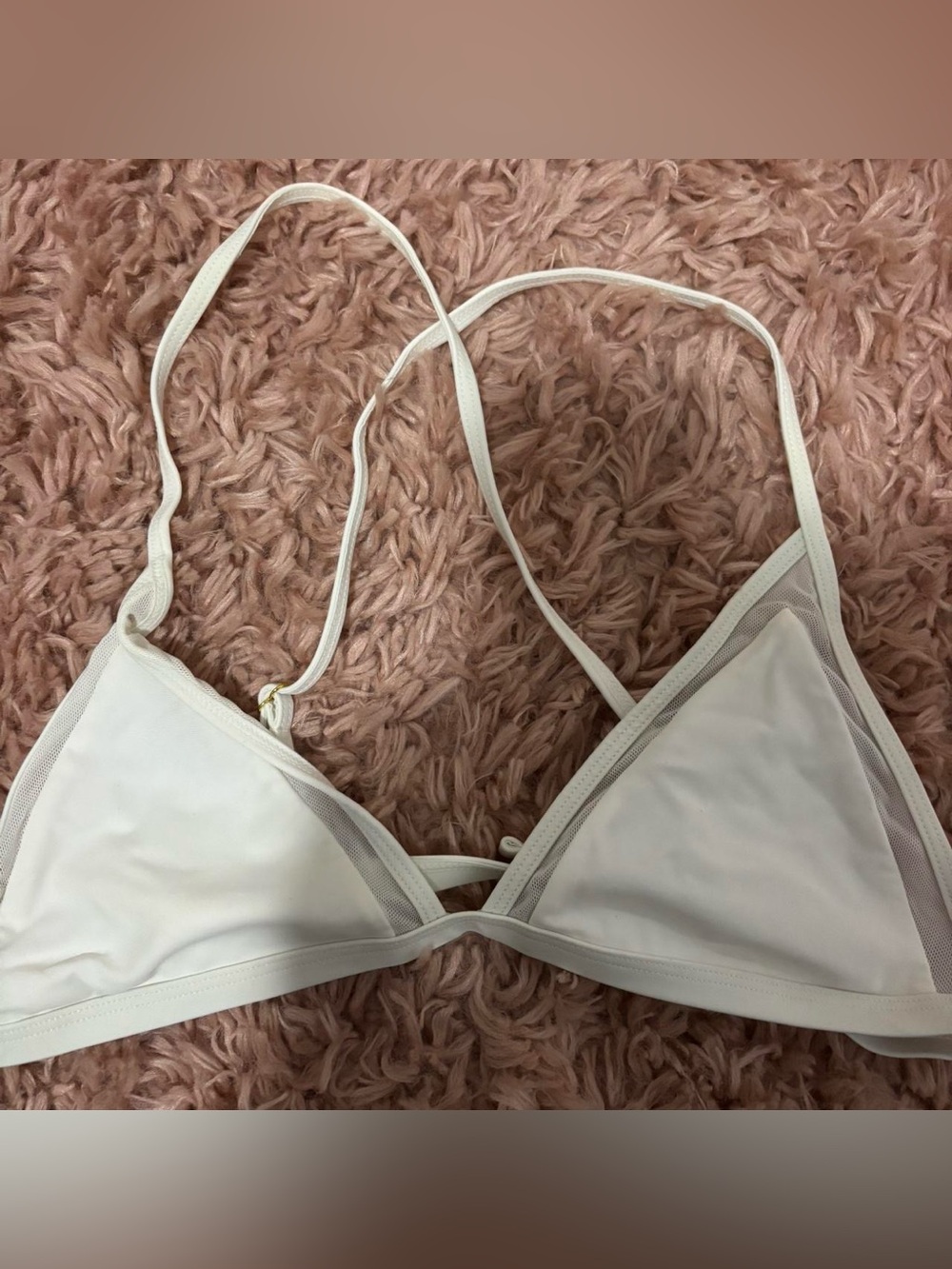 Lovers + Friends White Triangle bikini top with Mesh Trim